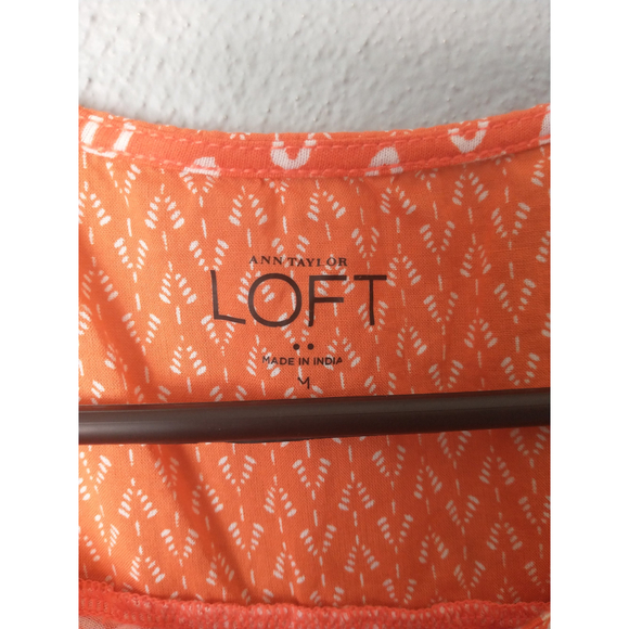 LOFT Orange White Sleeveless Blouse Women’s Medium Boho Geometric Tank Top - Picture 9 of 10